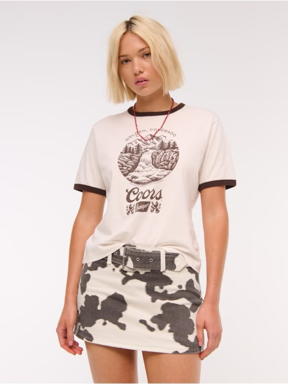 Abercrombie & Fitch Cream with Brown Cowprint Trim Jeans